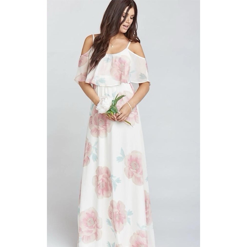 Show Me Your Mumu Caitlin Ruffle Maxi Dress Flowy Boho Fairy Bridesmaid Bridal S